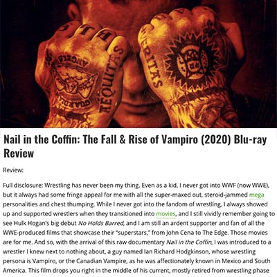 Nail in the Coffin: The Fall & Rise of Vampiro (2020) Blu-ray Review